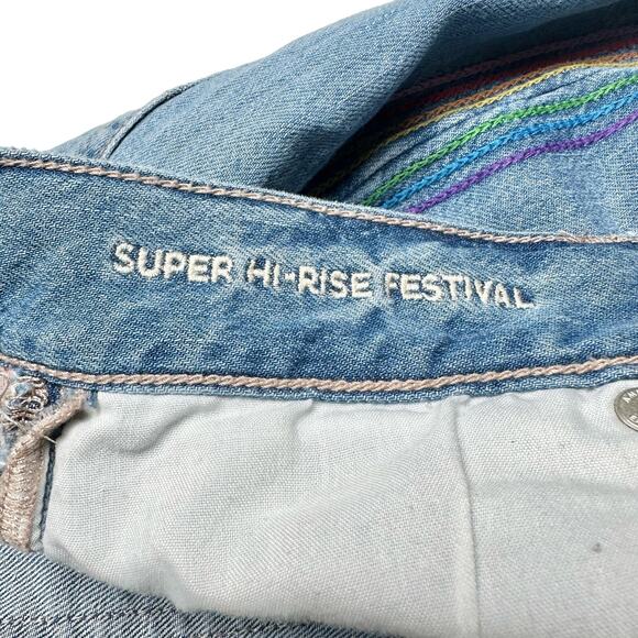 American Eagle | Rainbow Stitch Festival Distressed High Rise Denim Jeans | 12 - Picture 8 of 11